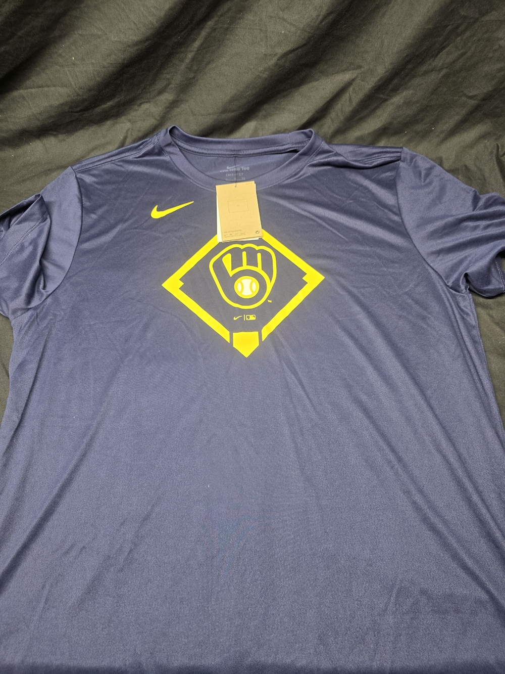Nike Men’s Navy Short Sleeve Performance Tee with Yellow Graphic